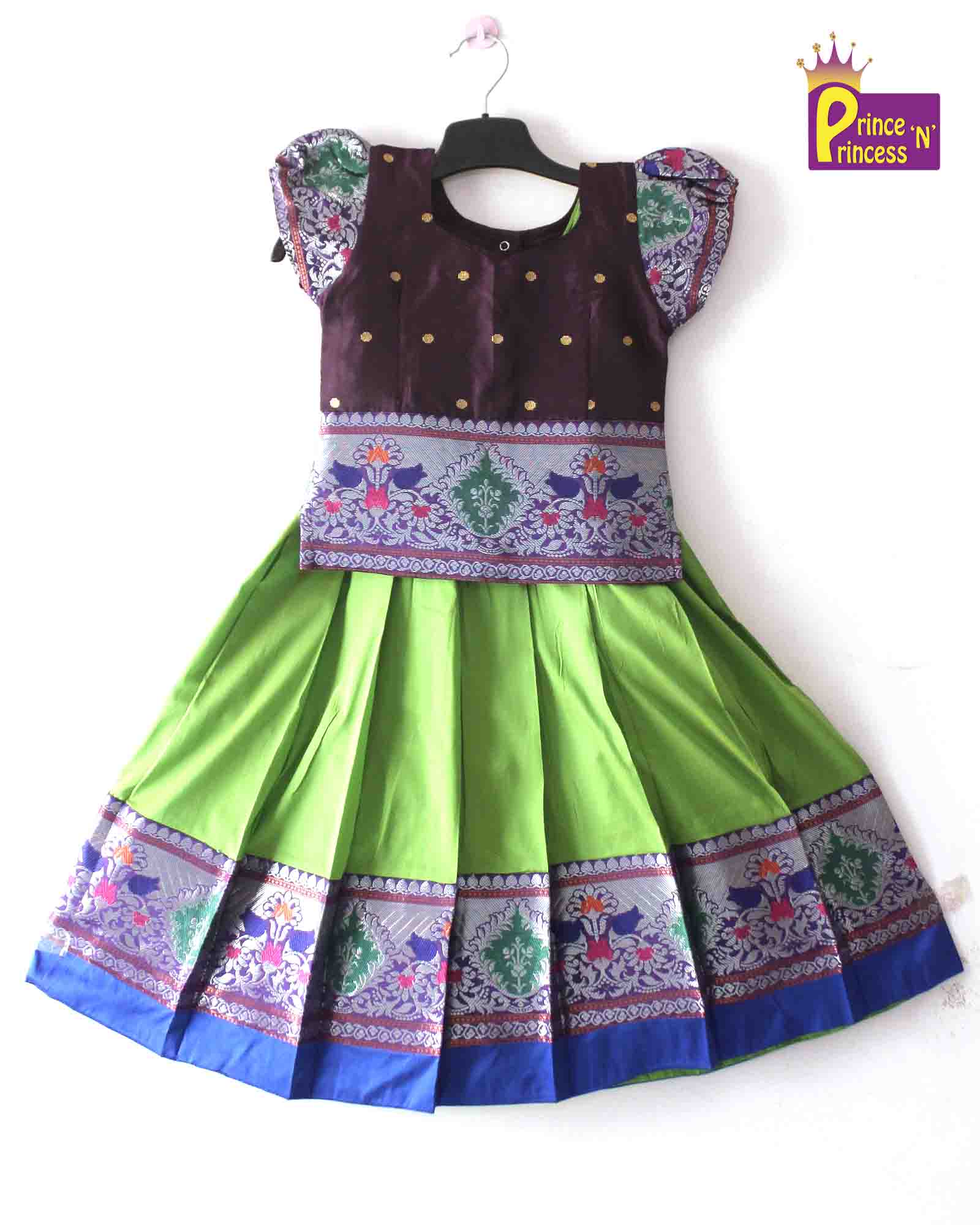 Prince N Princess Kids whine With Green Traditional Pattu Pavadai PPP1277 - Prince N Princess