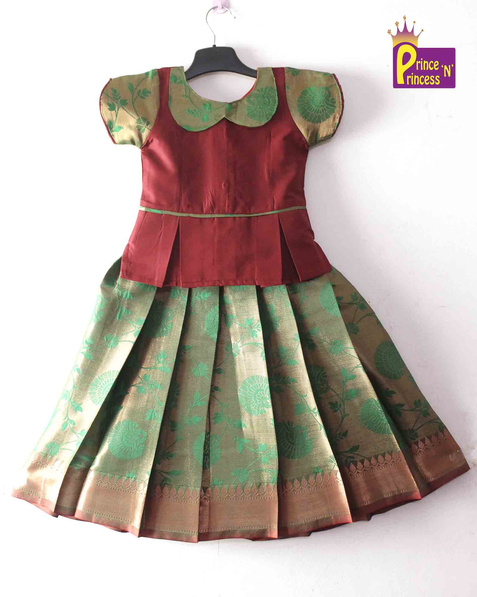 Prince N Princess Maroon And Green Traditional Pattu Pavadai PPP1345 - Prince N Princess