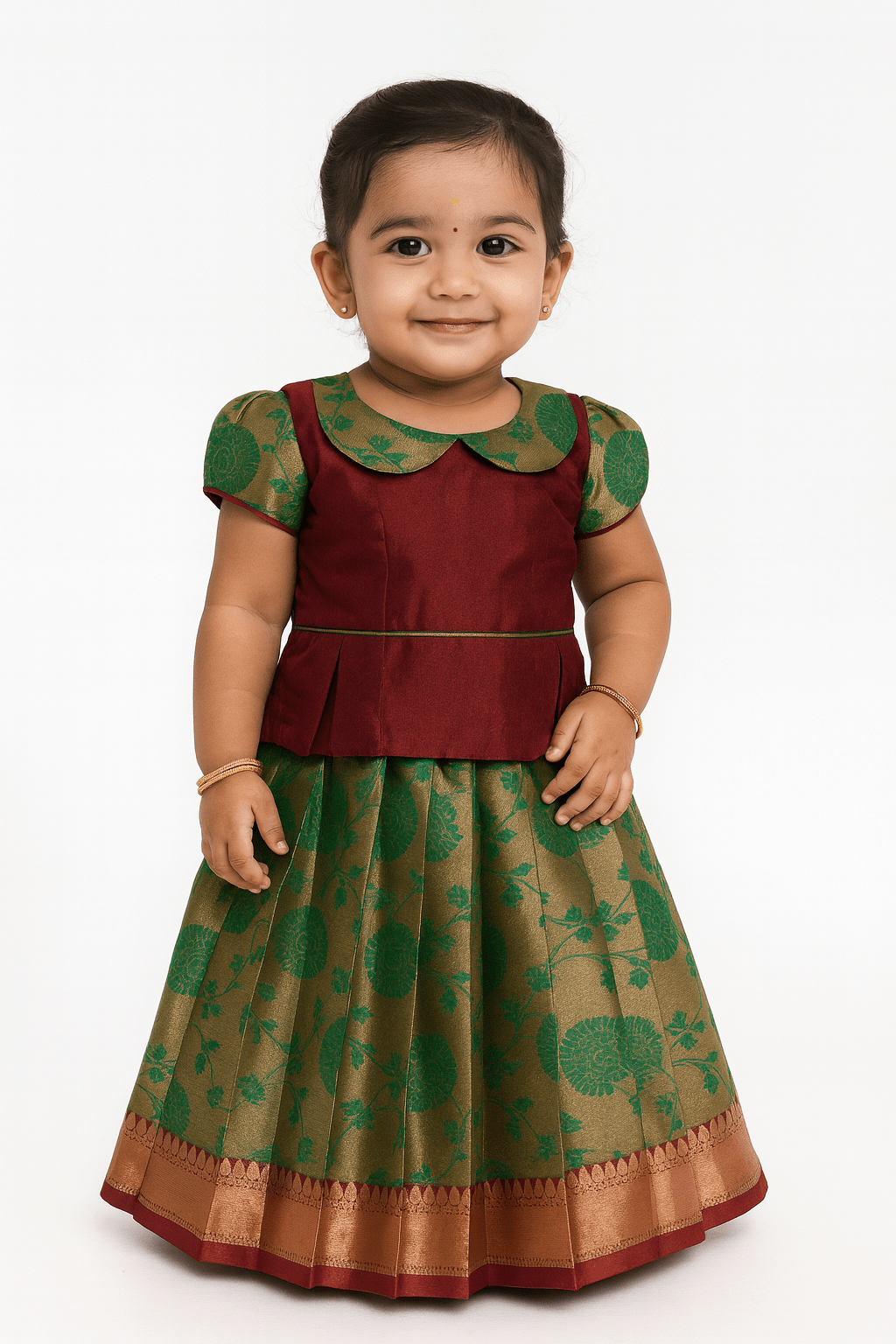 Prince N Princess Maroon And Green Traditional Pattu Pavadai PPP1345 - Prince N Princess