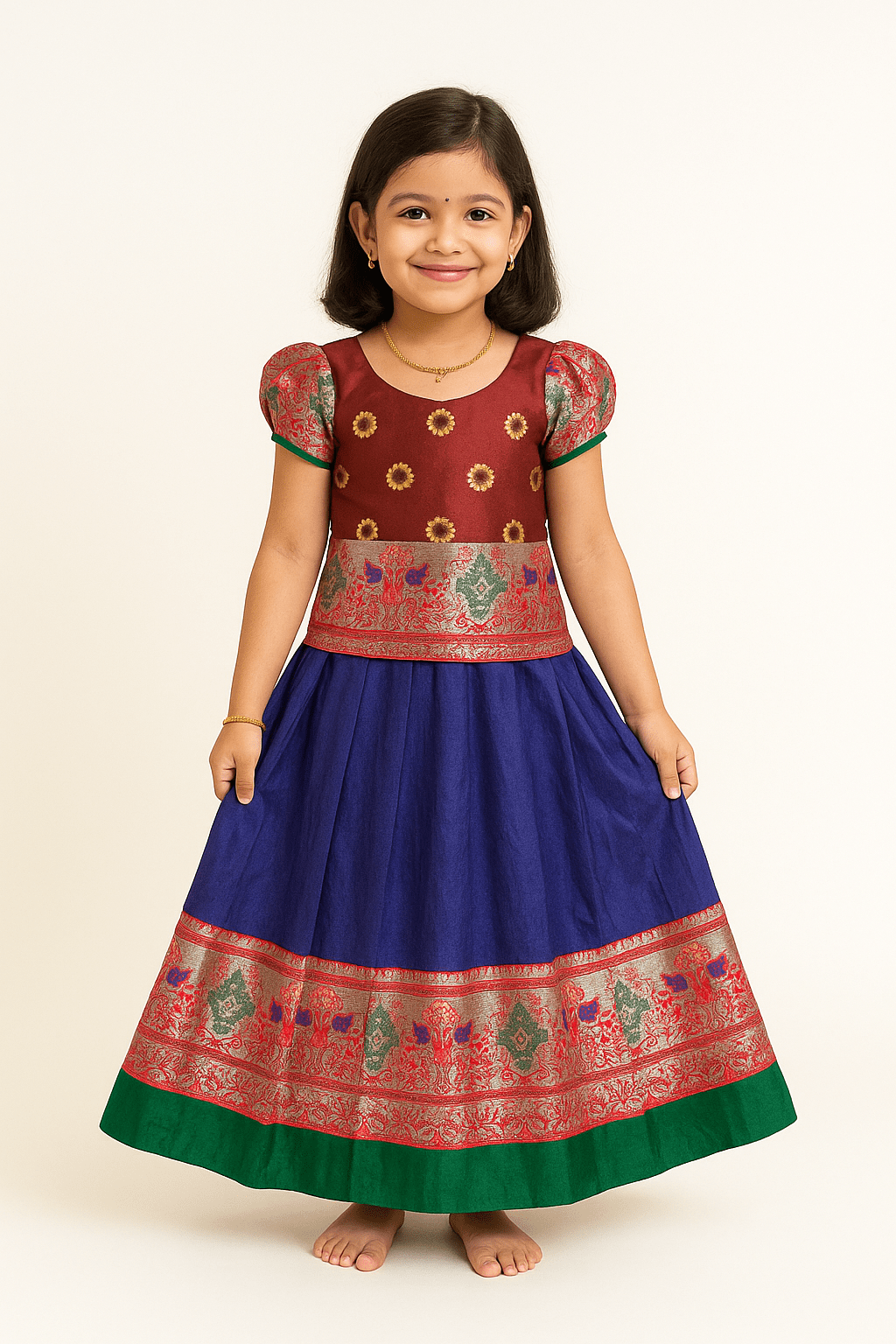 Prince N Princess Maroon blue Traditional Pattu Pavadai PPP1355 - Prince N Princess
