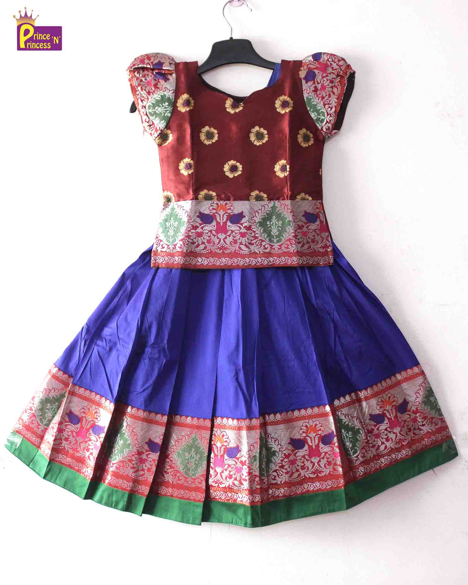 Prince N Princess Maroon blue Traditional Pattu Pavadai PPP1355 - Prince N Princess