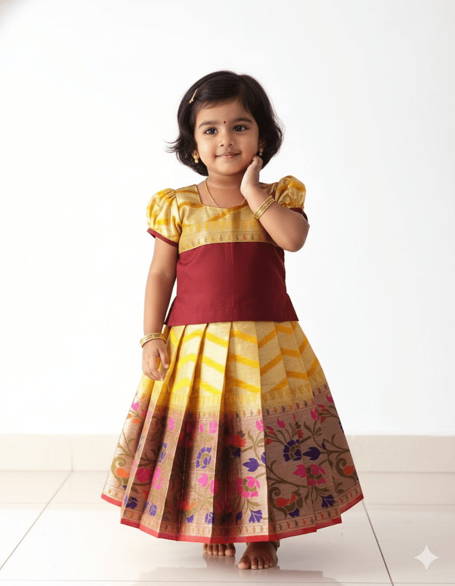 Prince N Princess Maroon With yellow Traditional Pattu Pavadai PPP1326 - Prince N Princess