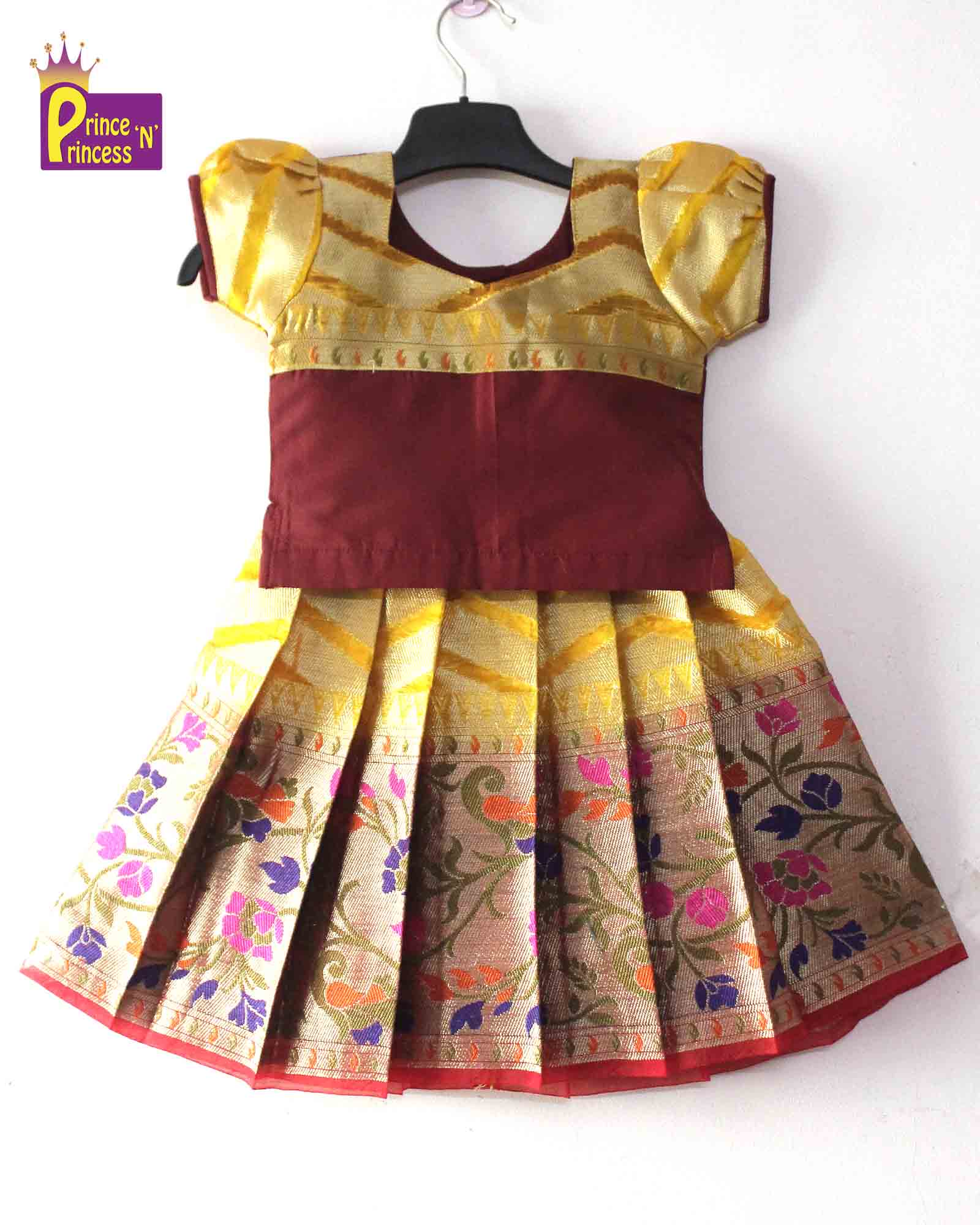 Prince N Princess Maroon With yellow Traditional Pattu Pavadai PPP1326 - Prince N Princess