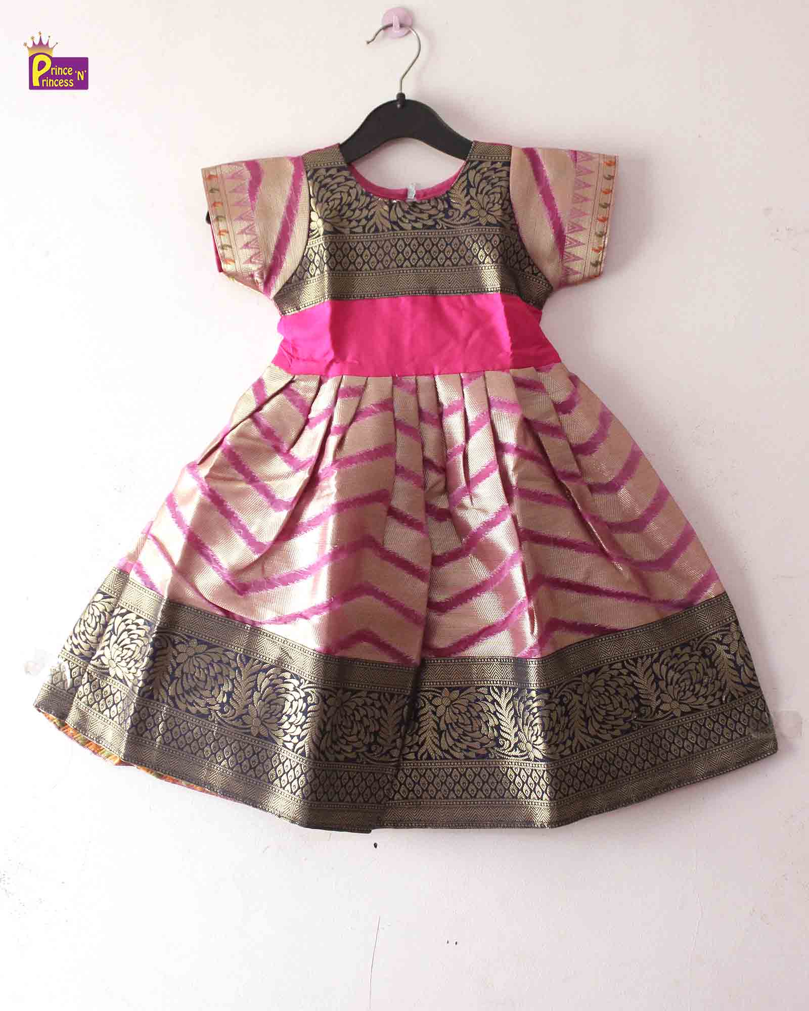 Prince N Princess Navy Pink Banarasi Chanderi Gown PG355 - Prince N Princess
