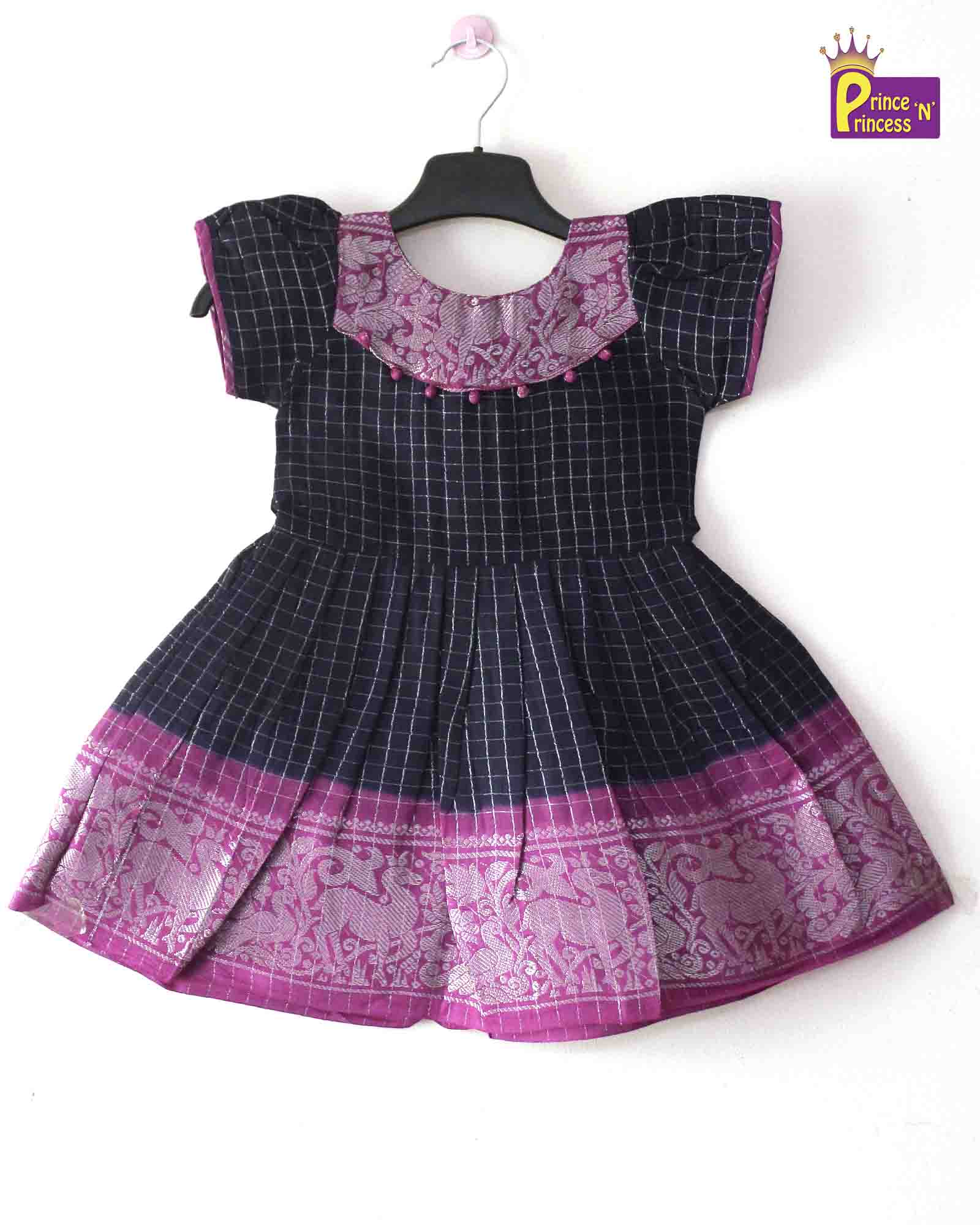 Prince N Princess Navy Sungudi Cotton Frock CF263 - Prince N Princess