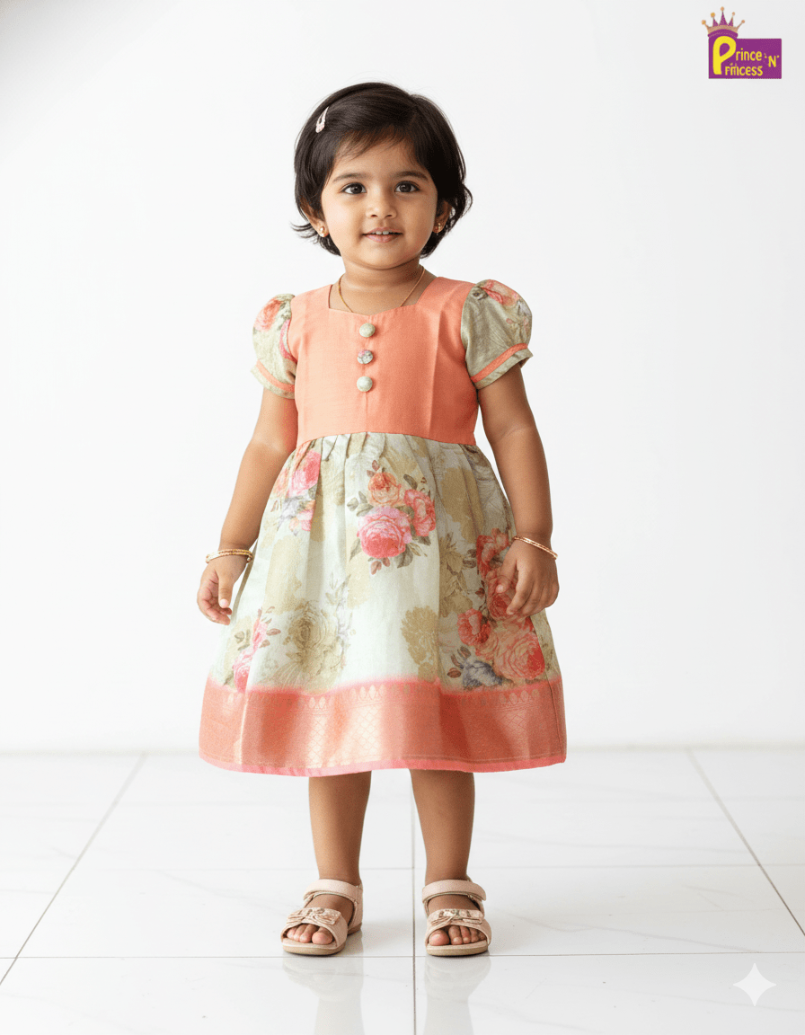 Prince N Princess Peach Biege Organza Check Gown PG303 - Prince N Princess