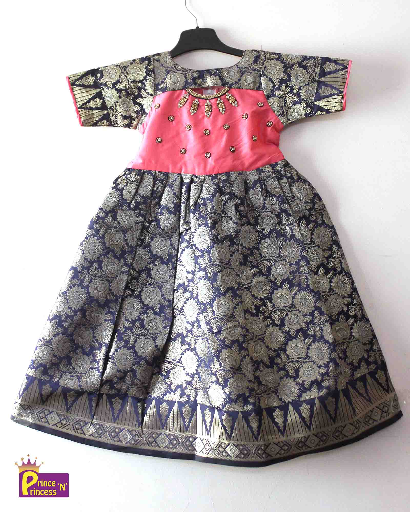 Prince N Princess Peach Blue AARI work Pattu Gown PG380 - Prince N Princess