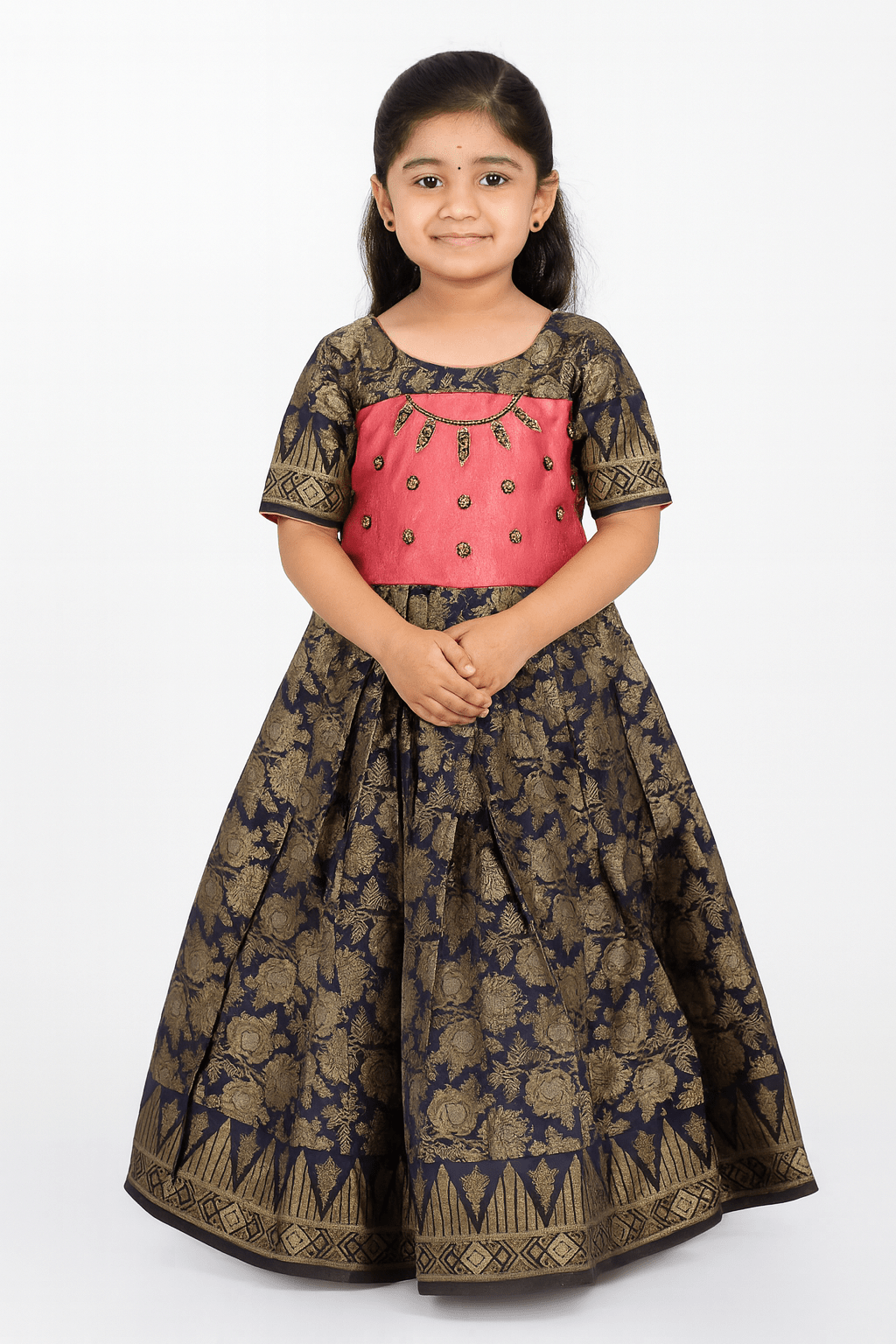Prince N Princess Peach Blue AARI work Pattu Gown PG380 - Prince N Princess