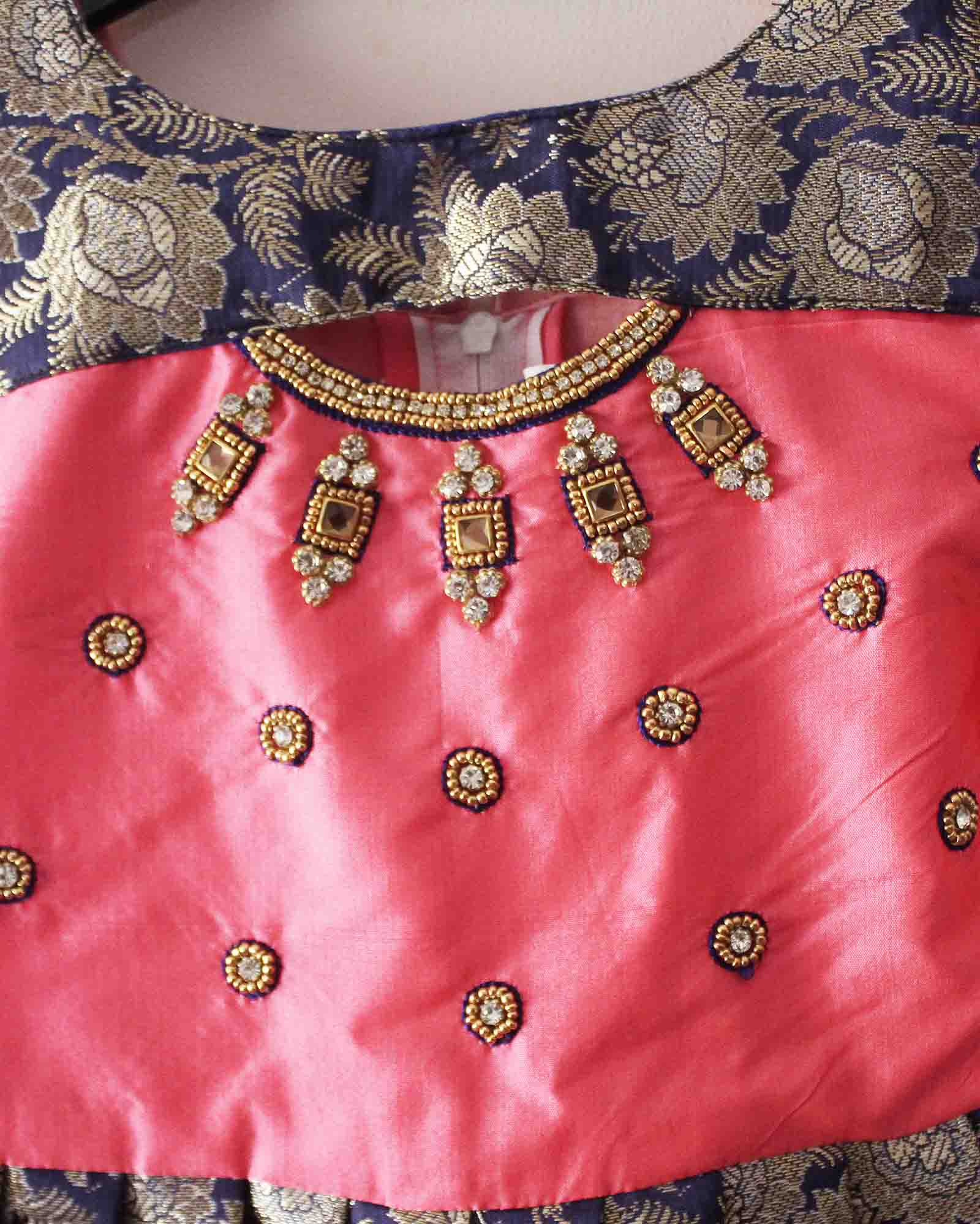 Prince N Princess Peach Blue AARI work Pattu Gown PG380 - Prince N Princess