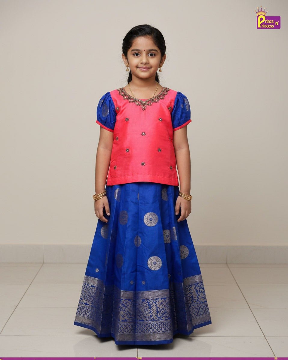 Prince N Princess Peach Blue AARI Work pattu Pavadai PPP2005 - Prince N Princess