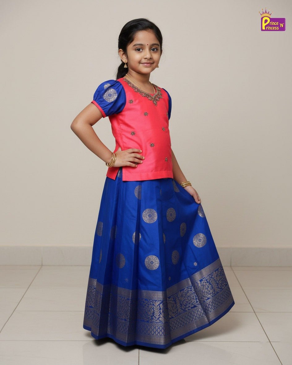 Prince N Princess Peach Blue AARI Work pattu Pavadai PPP2005 - Prince N Princess