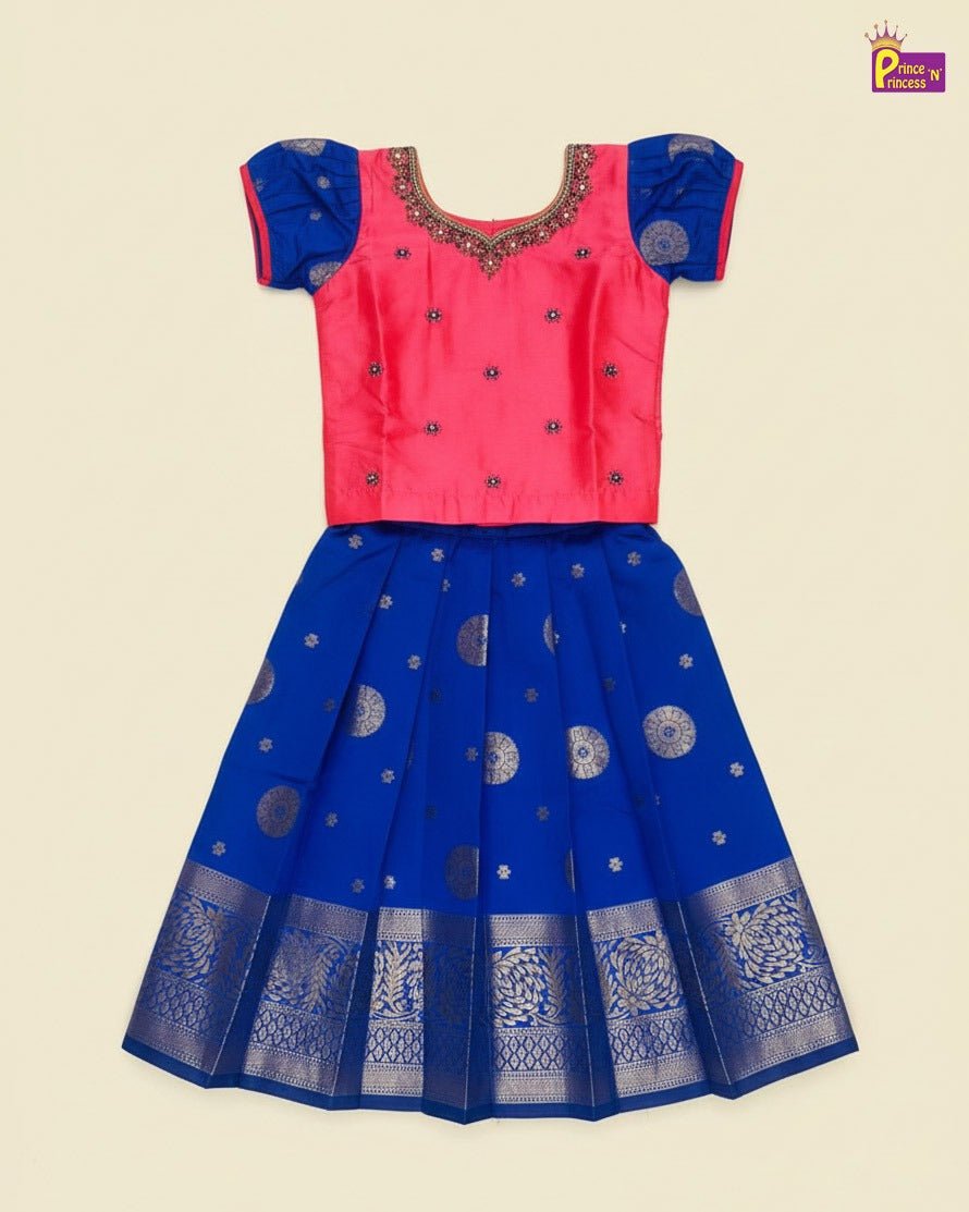 Prince N Princess Peach Blue AARI Work pattu Pavadai PPP2005 Prince N Princess Peach Blue AARI Work pattu Pavadai PPP2005