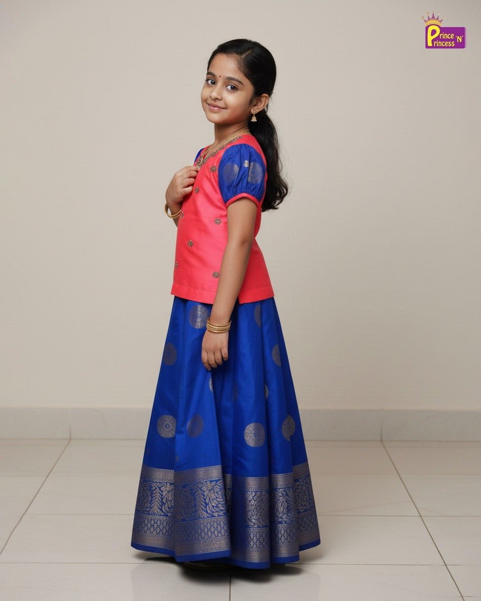 Prince N Princess Peach Blue AARI Work pattu Pavadai PPP2005 - Prince N Princess