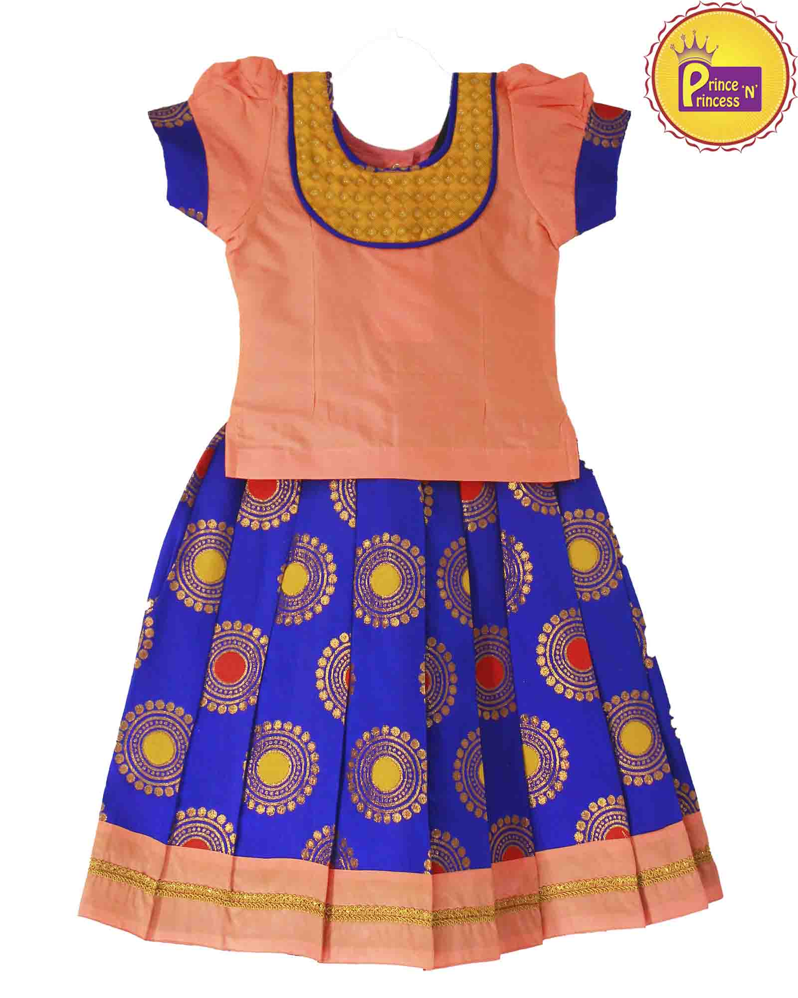 Prince N Princess Peach Blue Pattu Pavadai PPP884 - Prince N Princess