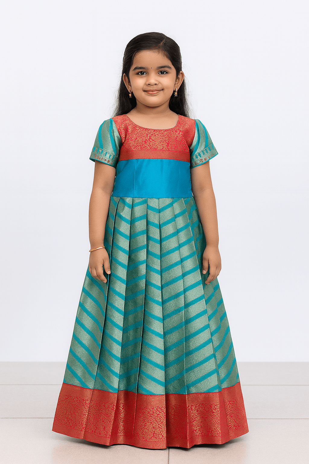 Prince N Princess pink And Blue Banarasi Chanderi Gown PG339 - Prince N Princess
