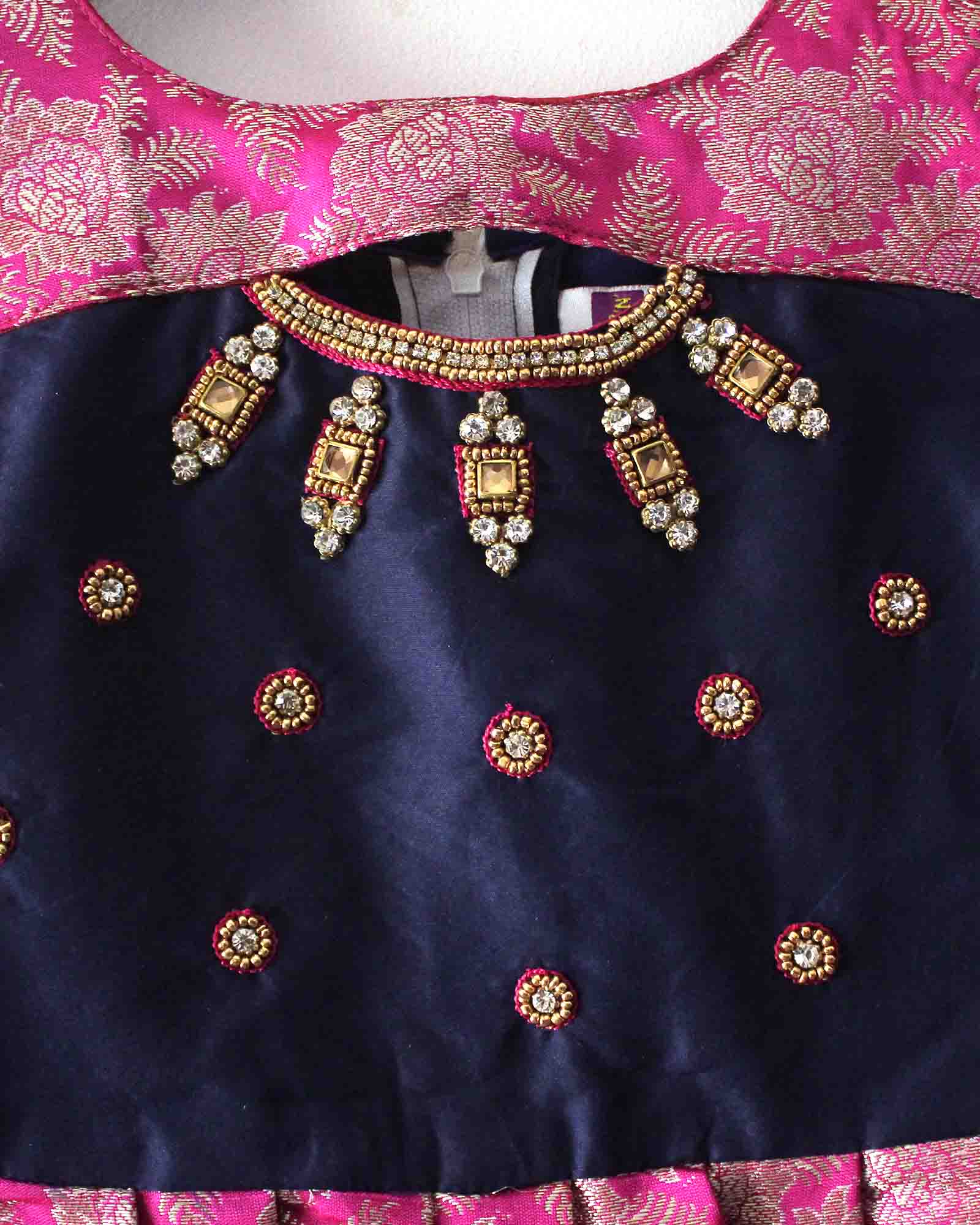 Prince N Princess Pink Blue AARI work Pattu Gown PG381 - Prince N Princess