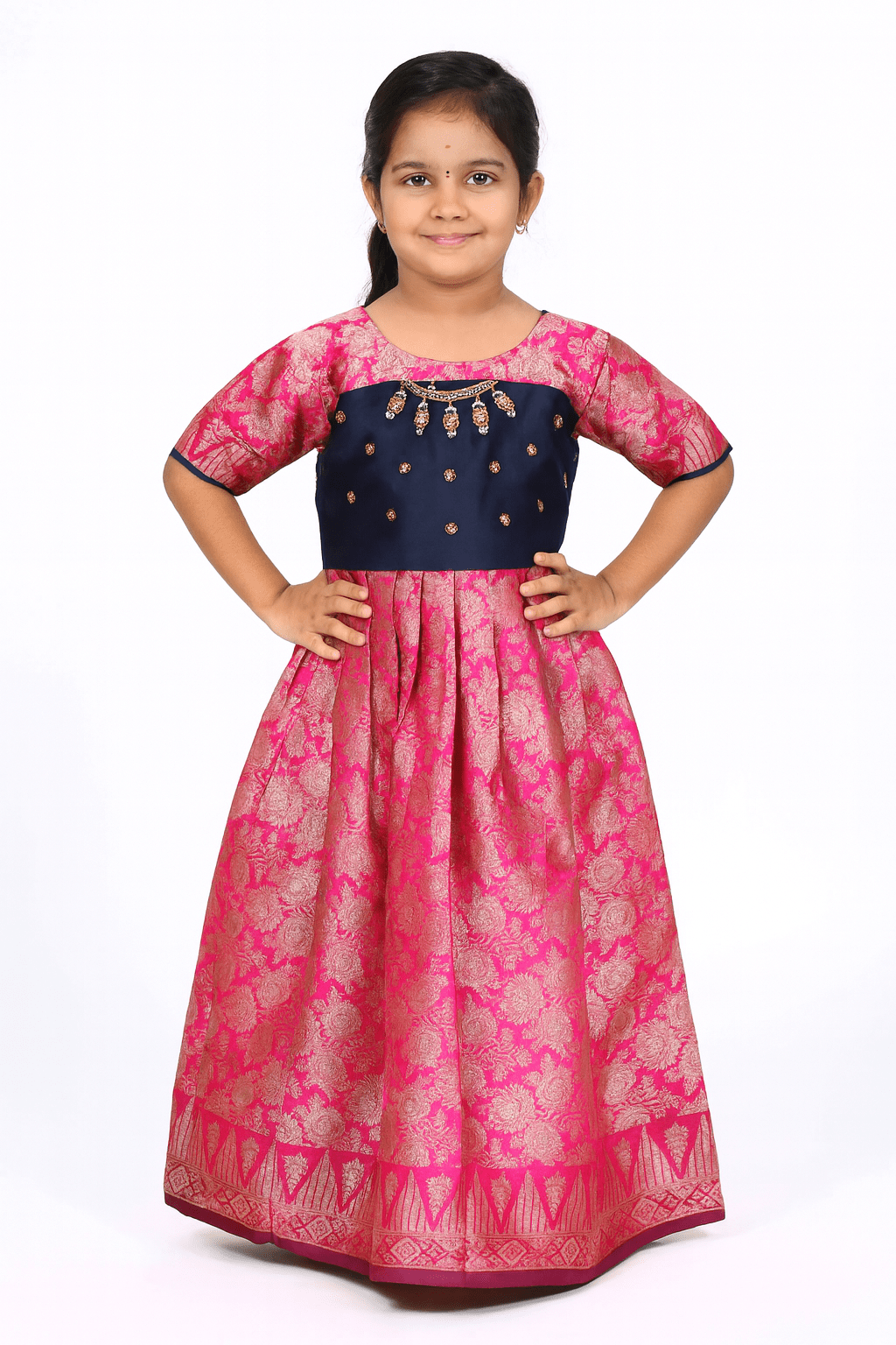 Prince N Princess Pink Blue AARI work Pattu Gown PG381 - Prince N Princess