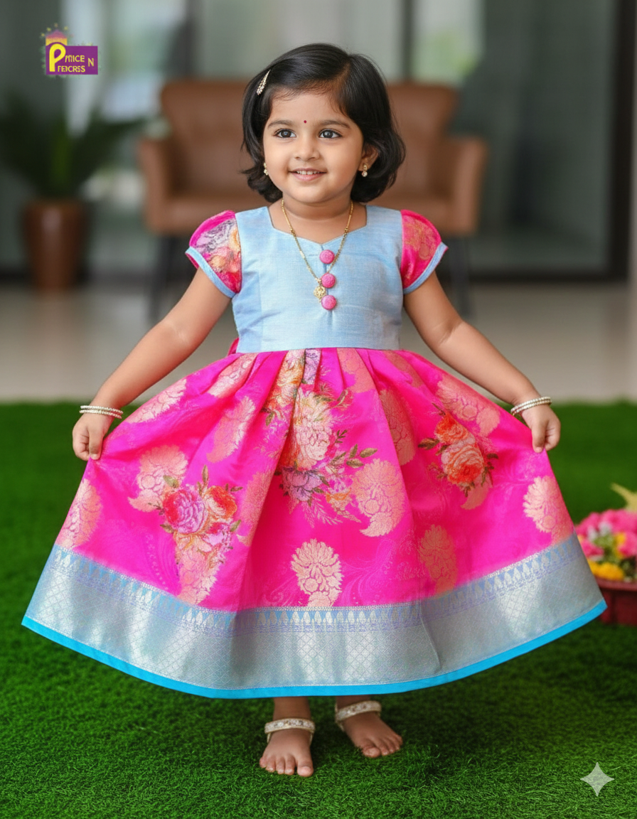 Prince N Princess Pink blue Organza Check Gown PG298 - Prince N Princess