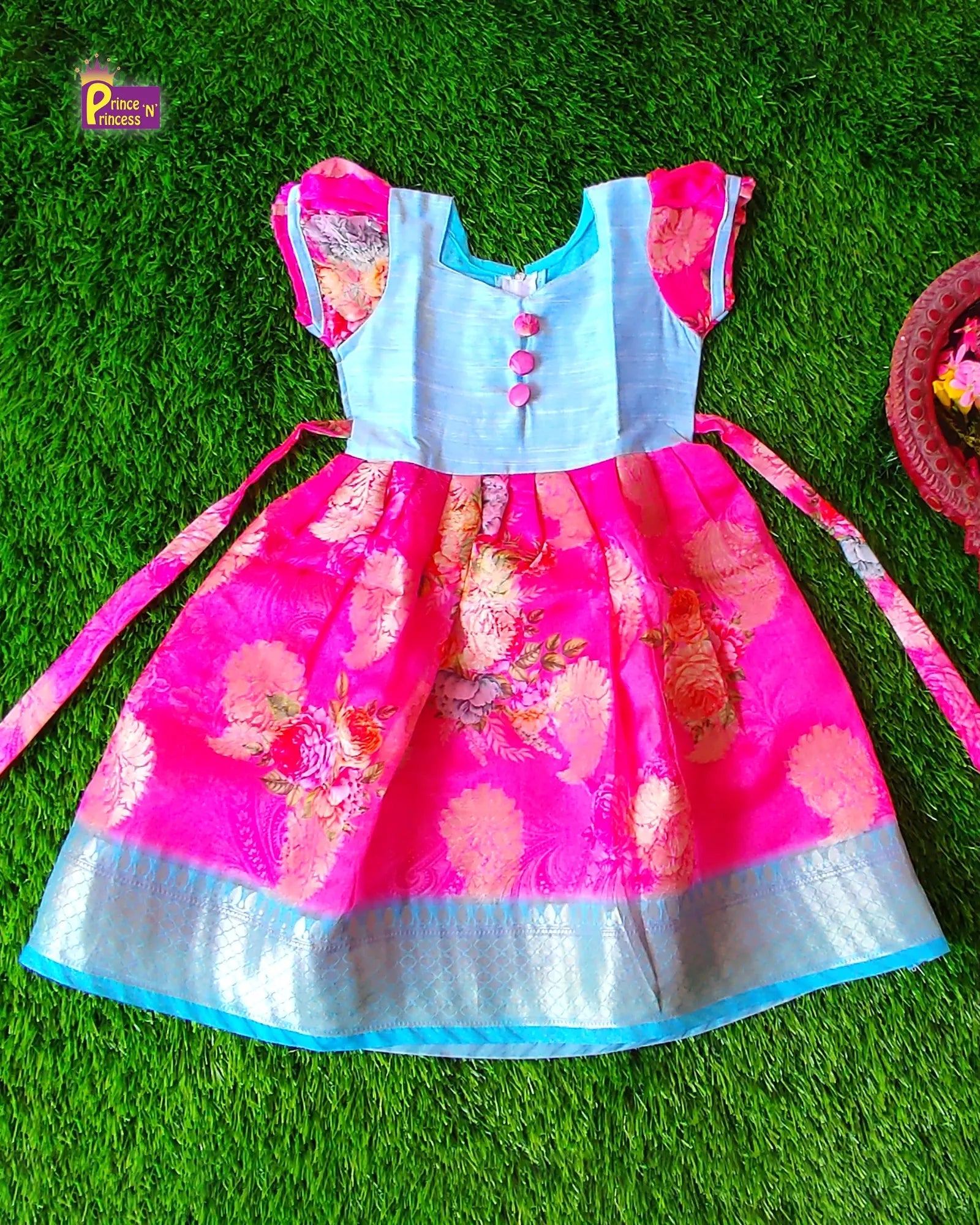 Prince N Princess Pink blue Organza Check Gown PG298 - Prince N Princess