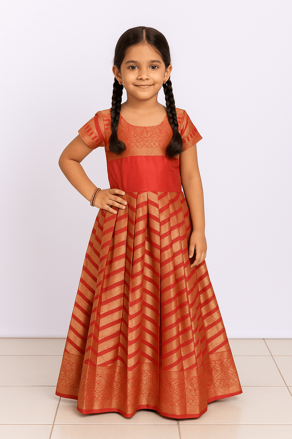 Prince N Princess Red Banarasi Chanderi Gown PG332 - Prince N Princess