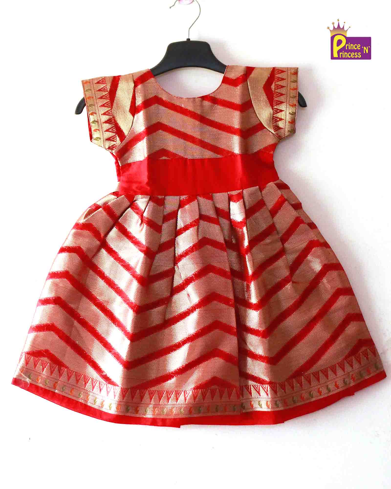 Prince N Princess red Banarasi Chanderi Gown PG373 - Prince N Princess