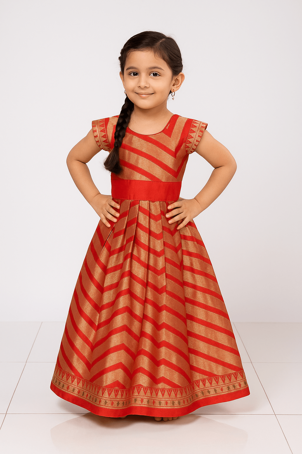 Prince N Princess red Banarasi Chanderi Gown PG373 - Prince N Princess