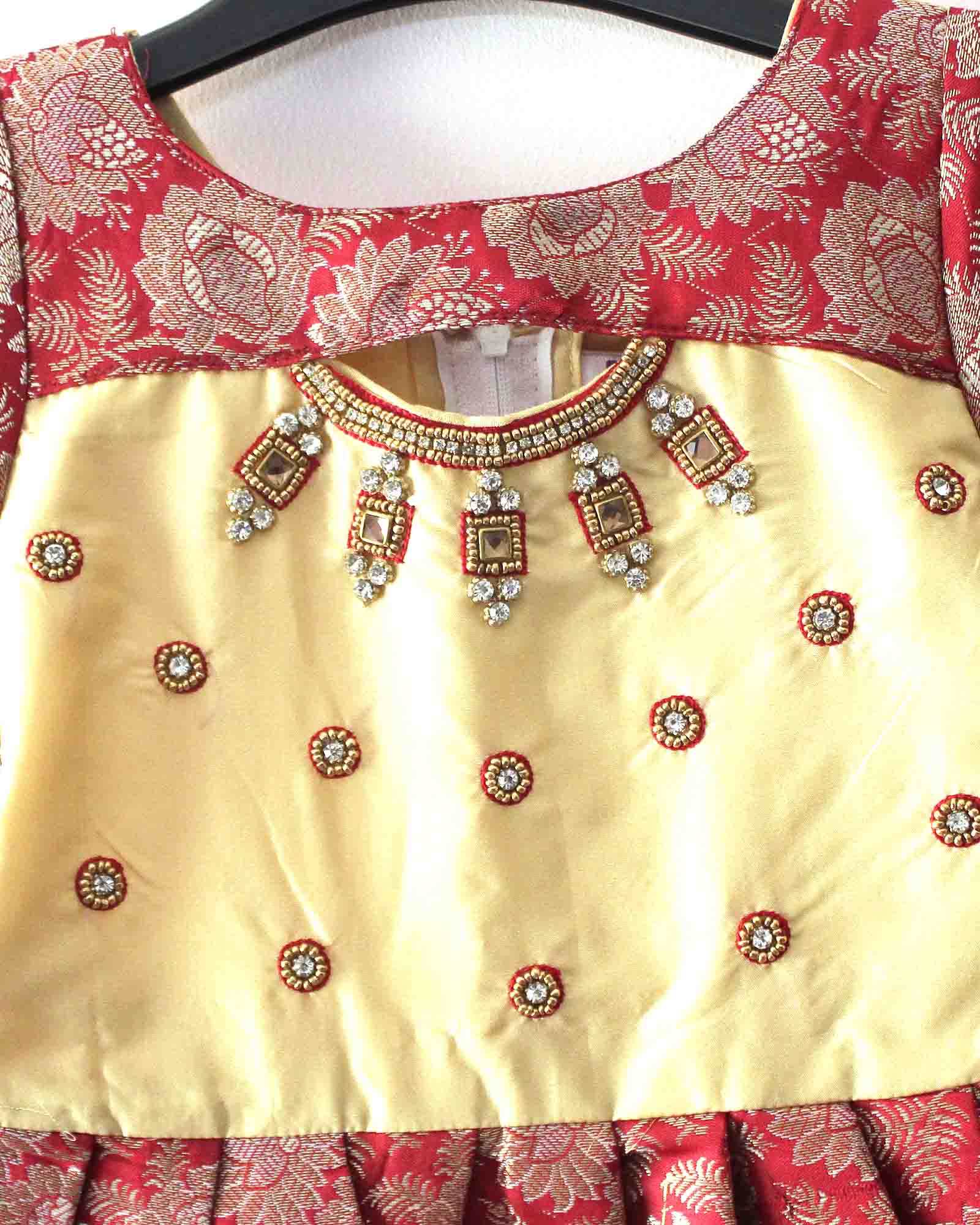 Prince N Princess Red Beige AARI work Pattu Gown PG382 - Prince N Princess