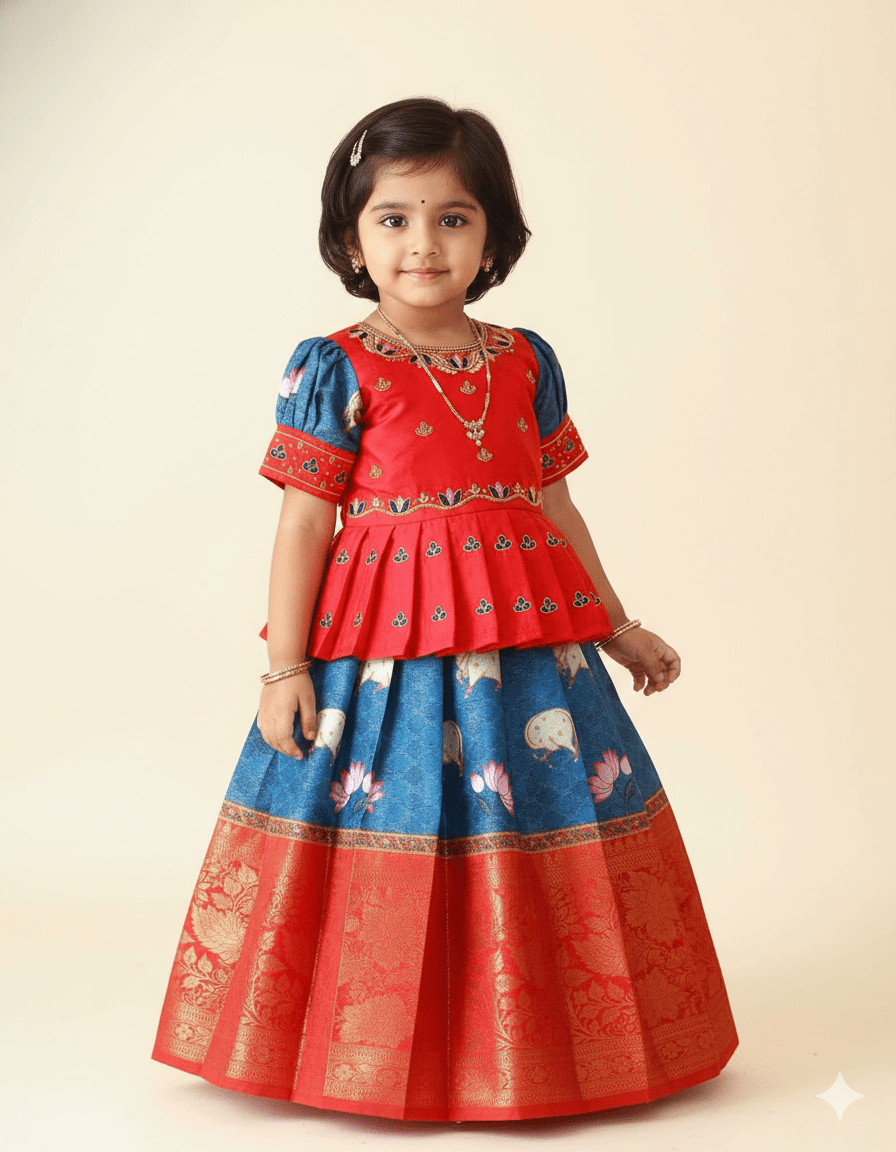 Prince N Princess red Blue AARI Work pattu Pavadai PPP1247 - Prince N Princess