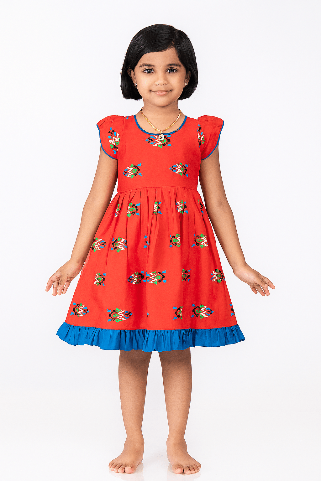 Prince N Princess Red Cotton Frock CF136 - Prince N Princess