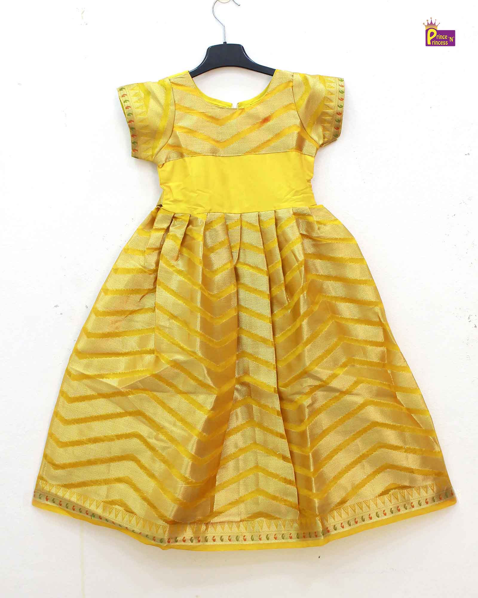 Prince N Princess Yellow Banarasi Chanderi Gown PG483 - Prince N Princess