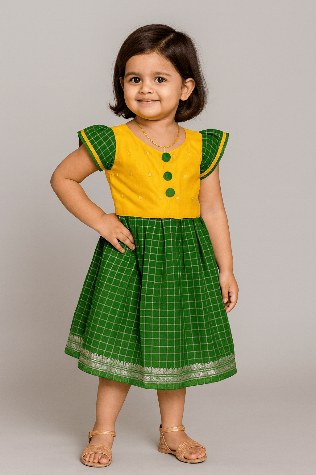 Prince N Princess Yellow Green Organza Check Gown PG299 - Prince N Princess