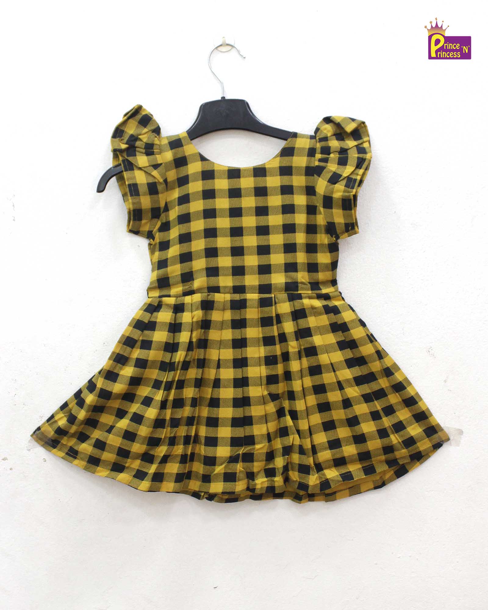 Prince N Princess Yellow With Black checked Cotton Frock CF342 - Prince N Princess