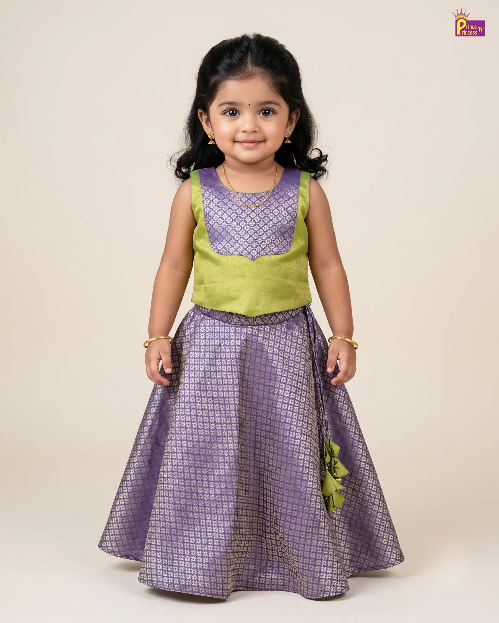 Purple & Green Brocade Lehenga Choli for Baby Girls LC299_1 for kids festival wear