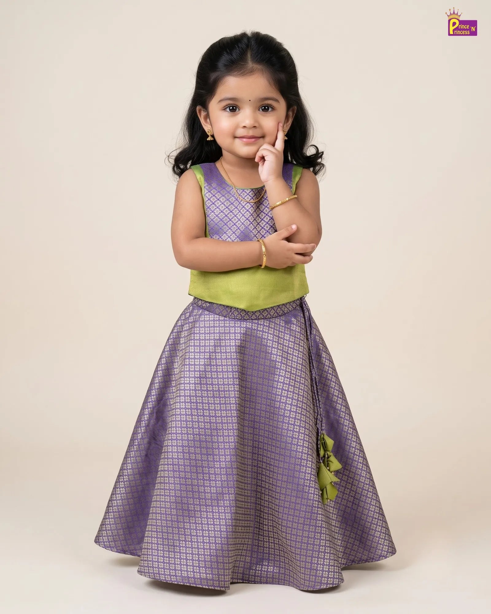 Purple & Green Brocade Lehenga Choli for Baby Girls LC299_1 for kids festival wear
