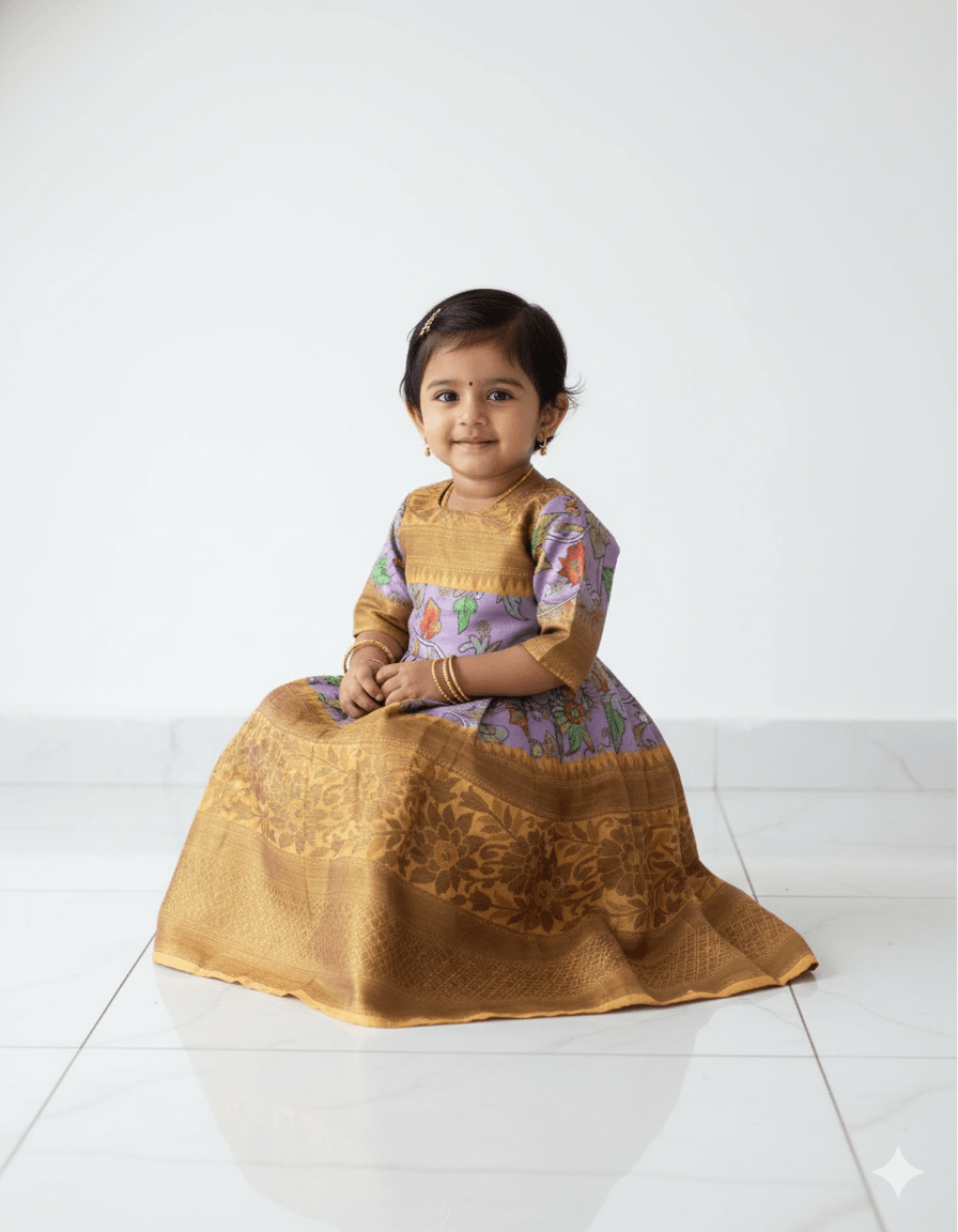 Purple Kalamkari Designer Gown PG327 - Prince N Princess