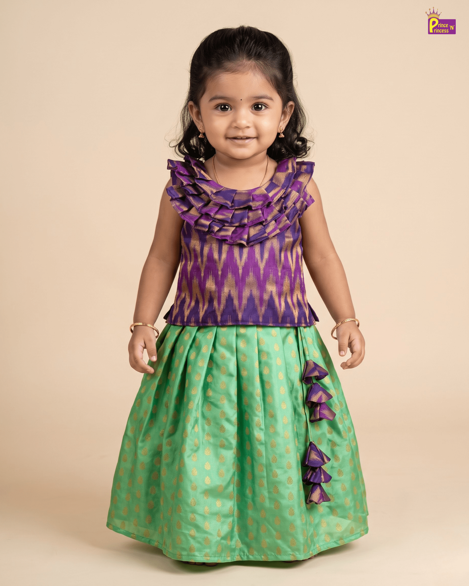 Purple & Mint Green Brocade Lehenga Choli for Baby Girls LC236 for kids festival wear
