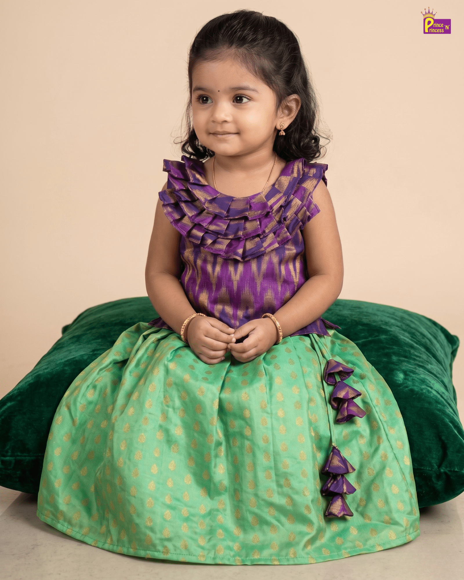 Purple & Mint Green Brocade Lehenga Choli for Baby Girls LC236 for kids festival wear