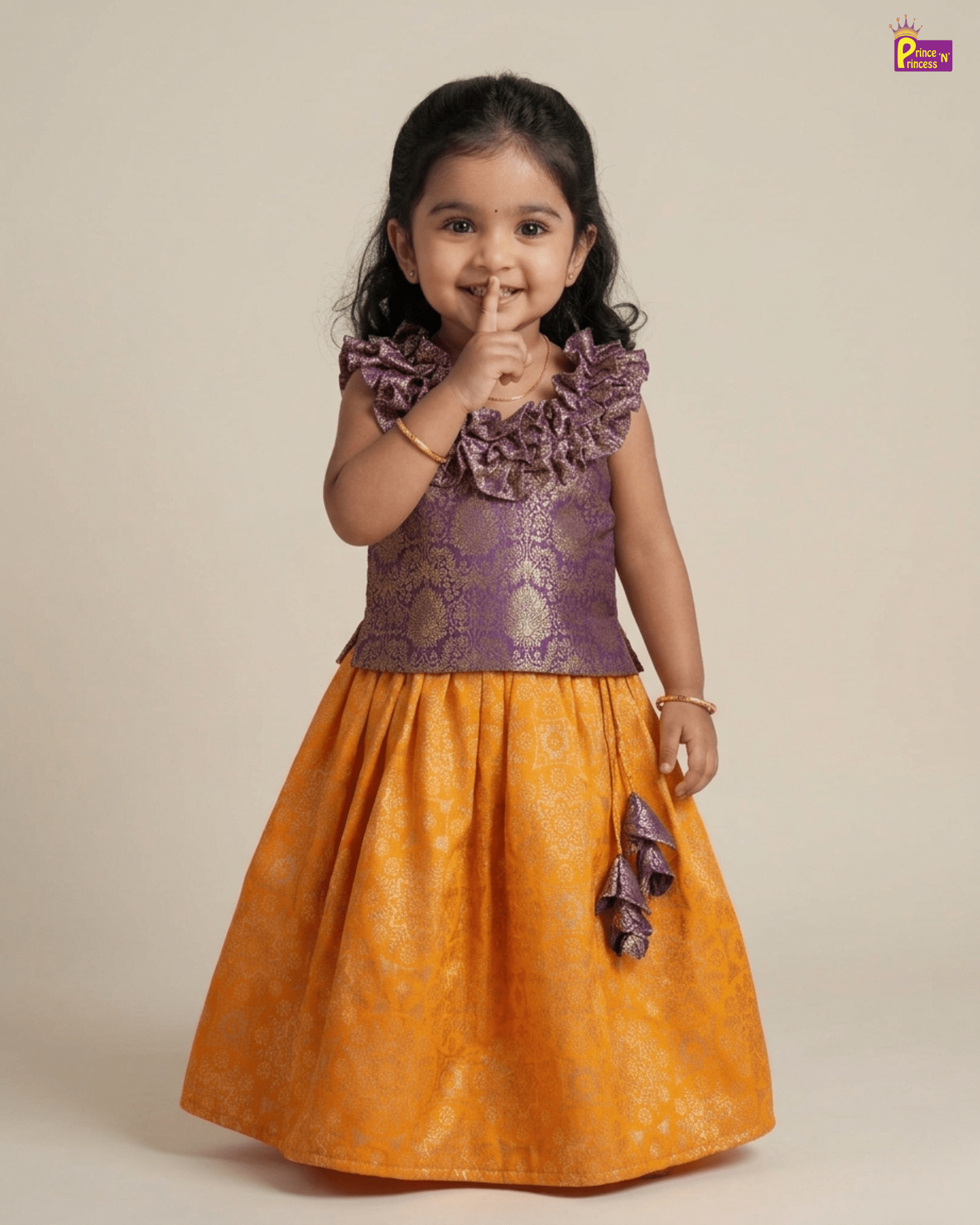 Purple & Mustard Brocade Lehenga Choli for Baby Girls LC219 for kids festival wear