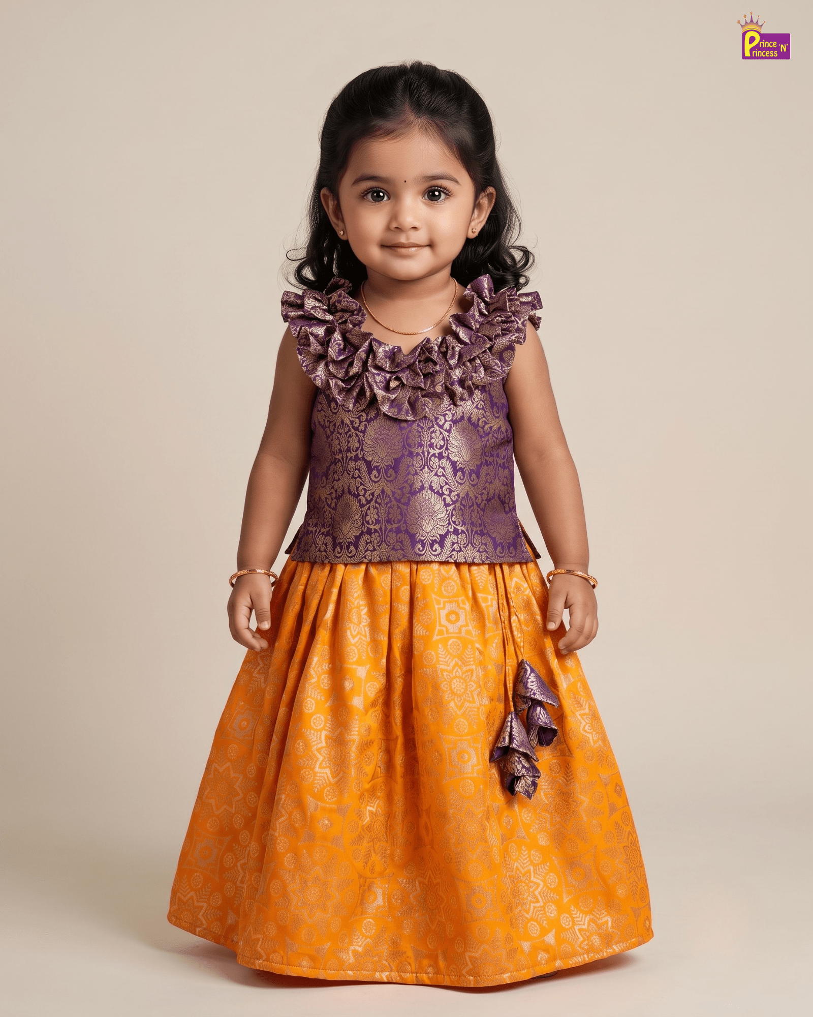 Purple & Mustard Brocade Lehenga Choli for Baby Girls LC219 for kids festival wear