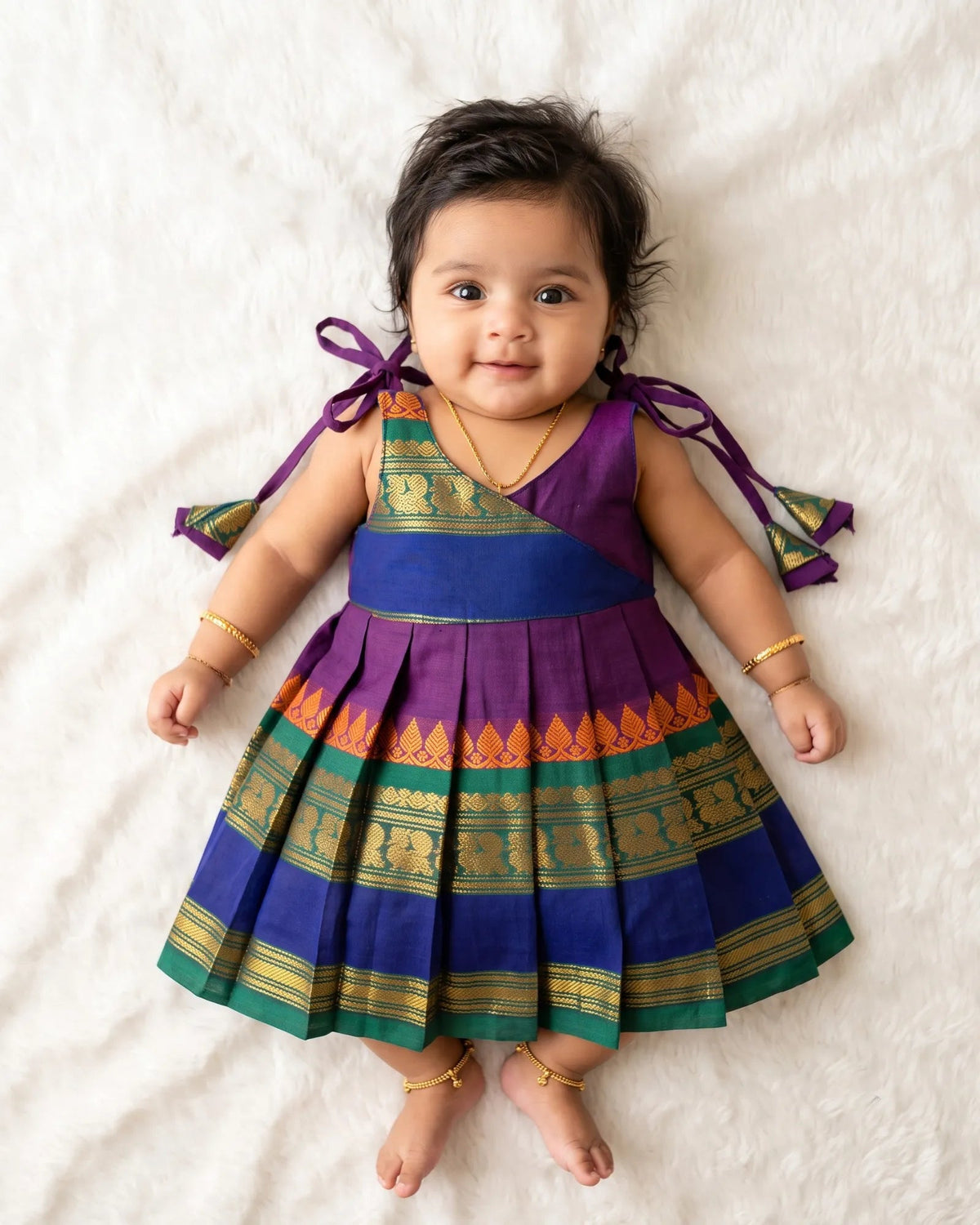 Purple Pure Handloom Chettinad Cotton Newborn Frock - Temple Wear LF2083 for kids festival wear
