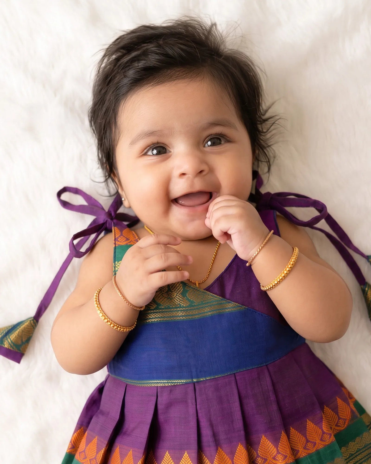 Purple Pure Handloom Chettinad Cotton Newborn Frock - Temple Wear LF2083 for kids festival wear