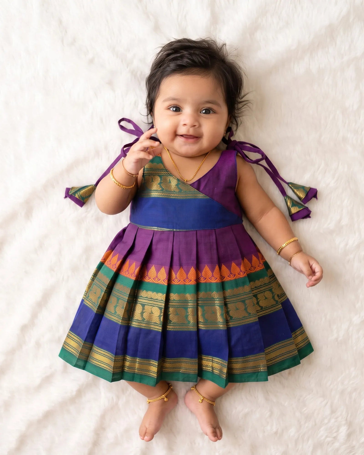 Purple Pure Handloom Chettinad Cotton Newborn Frock - Temple Wear LF2083 for kids festival wear