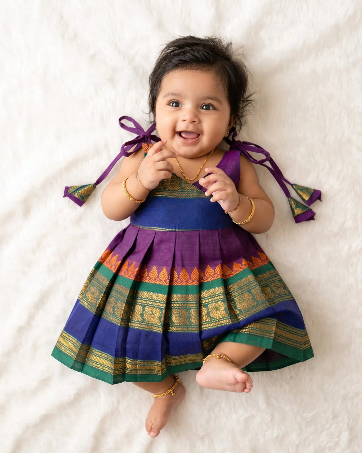 Purple Pure Handloom Chettinad Cotton Newborn Frock - Temple Wear LF2083 for kids festival wear