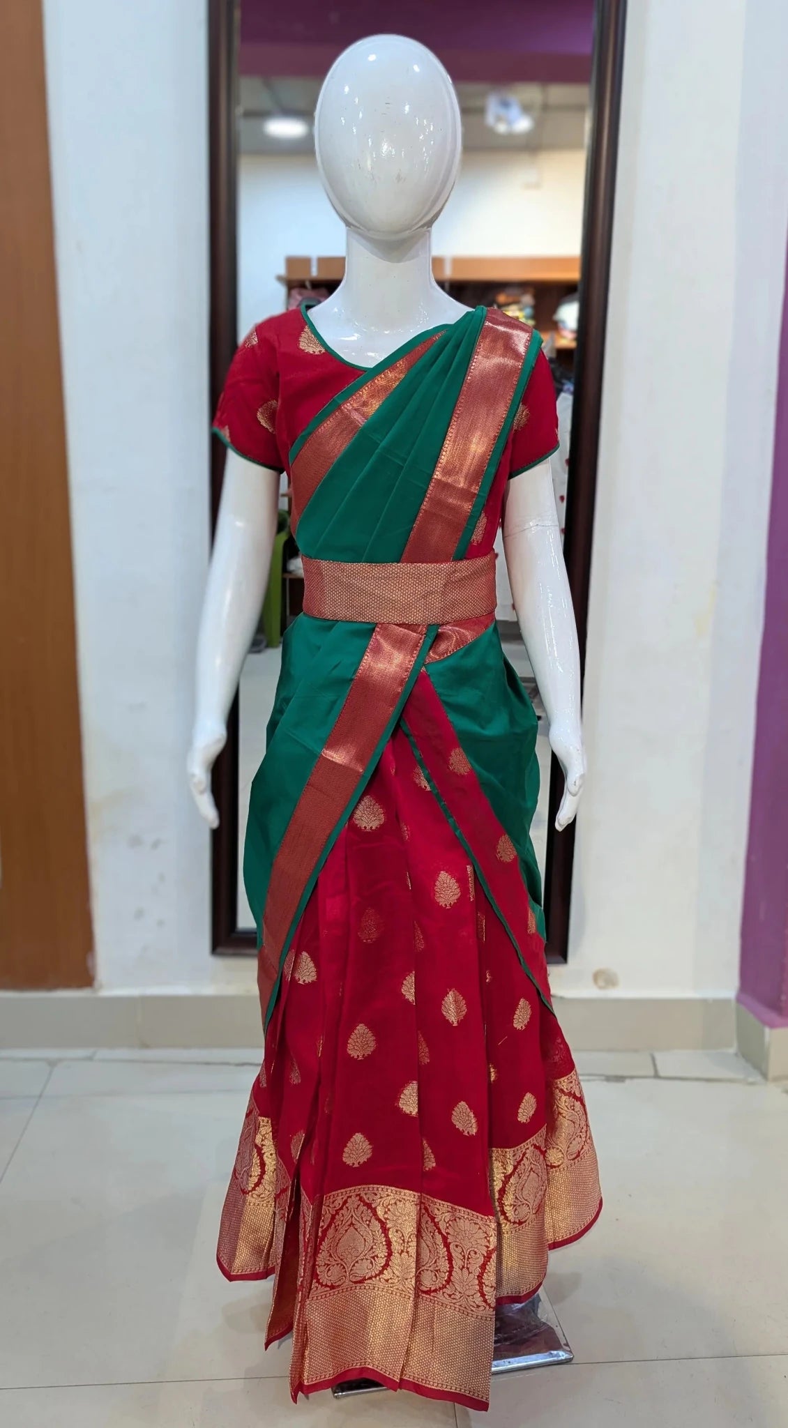Rama Green and Pink Half Saree or Dhavani for Little Princess HF040 - Prince N Princess