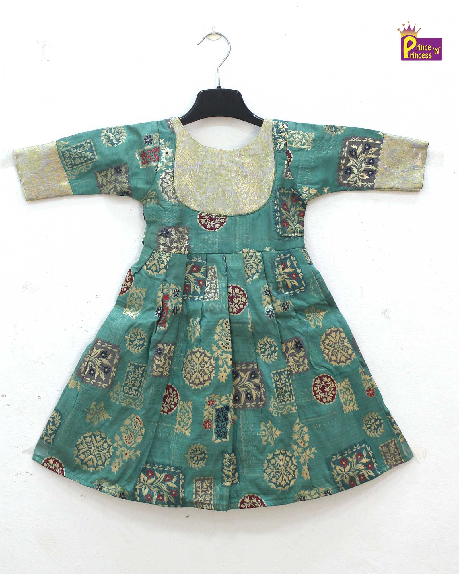 Rama Green Kids Ethnic Party Gown with Dupetta and Belt PG361 - Prince N Princess
