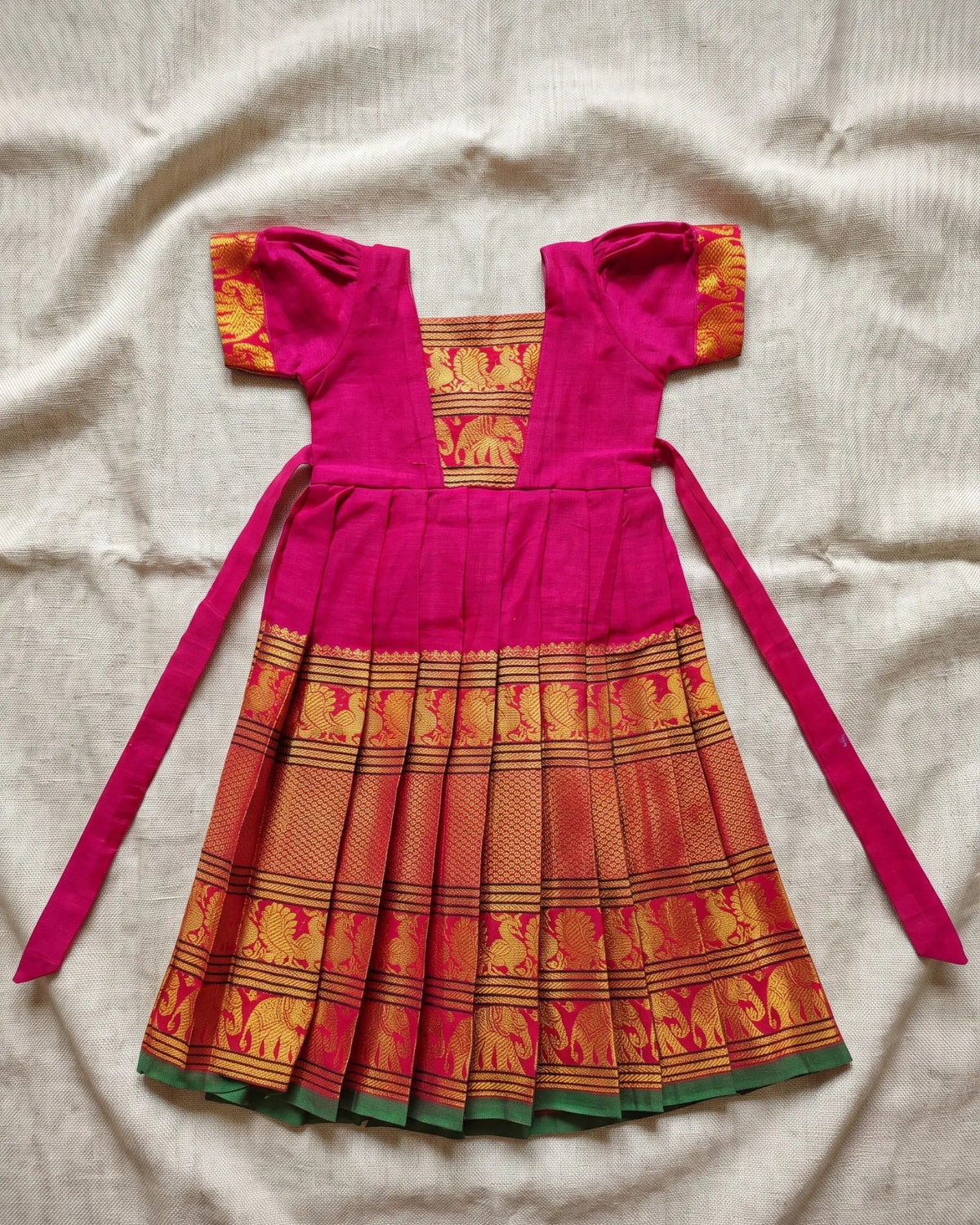 Rani Pink Kalyani Cotton Pattu Gown for Girls - Diwali Festive Look PG750 for kids festival wear