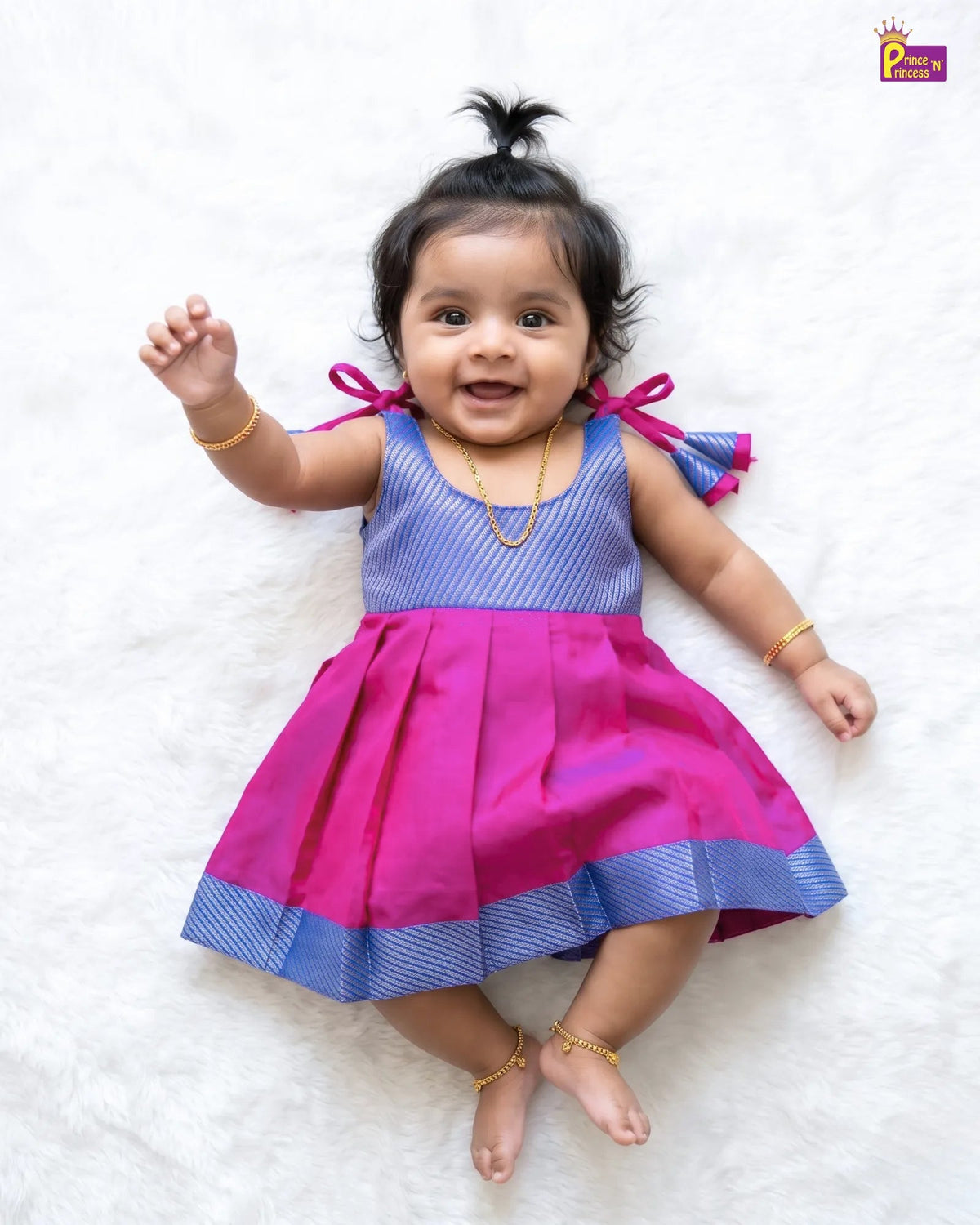 Rani Pink Raw Silk Newborn Lakshana Frock - First Outing Wear LF2087 for kids festival wear