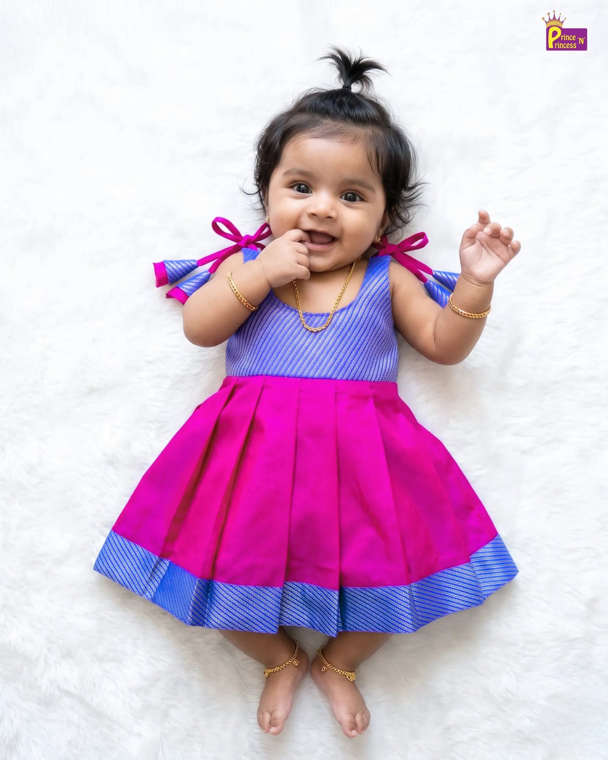 Rani Pink Raw Silk Newborn Lakshana Frock - First Outing Wear LF2087 for kids festival wear