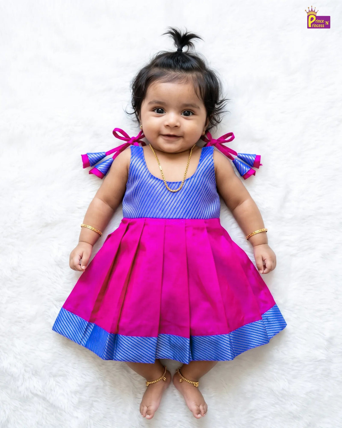 Rani Pink Raw Silk Newborn Lakshana Frock - First Outing Wear LF2087 for kids festival wear