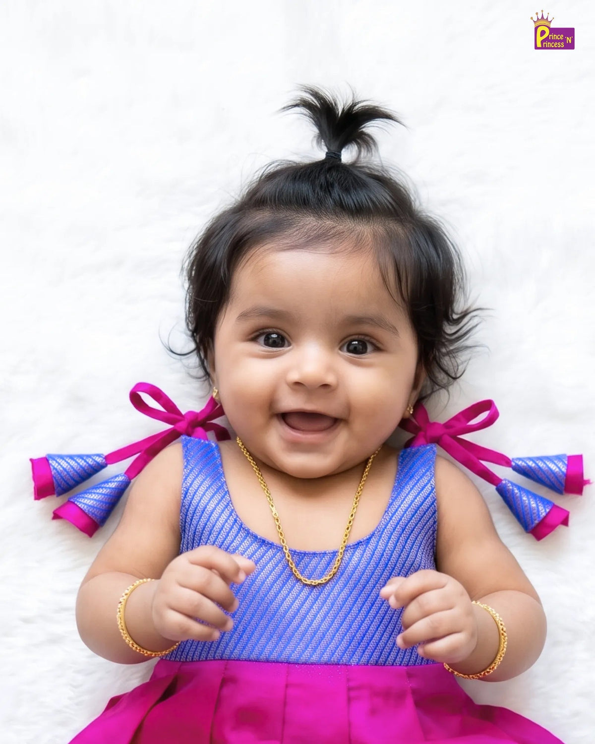 Rani Pink Raw Silk Newborn Lakshana Frock - First Outing Wear LF2087 for kids festival wear